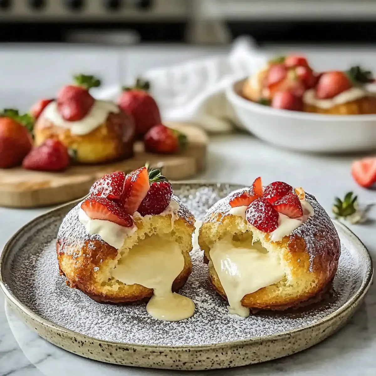 Strawberry Custard Filled Brioche Bombs