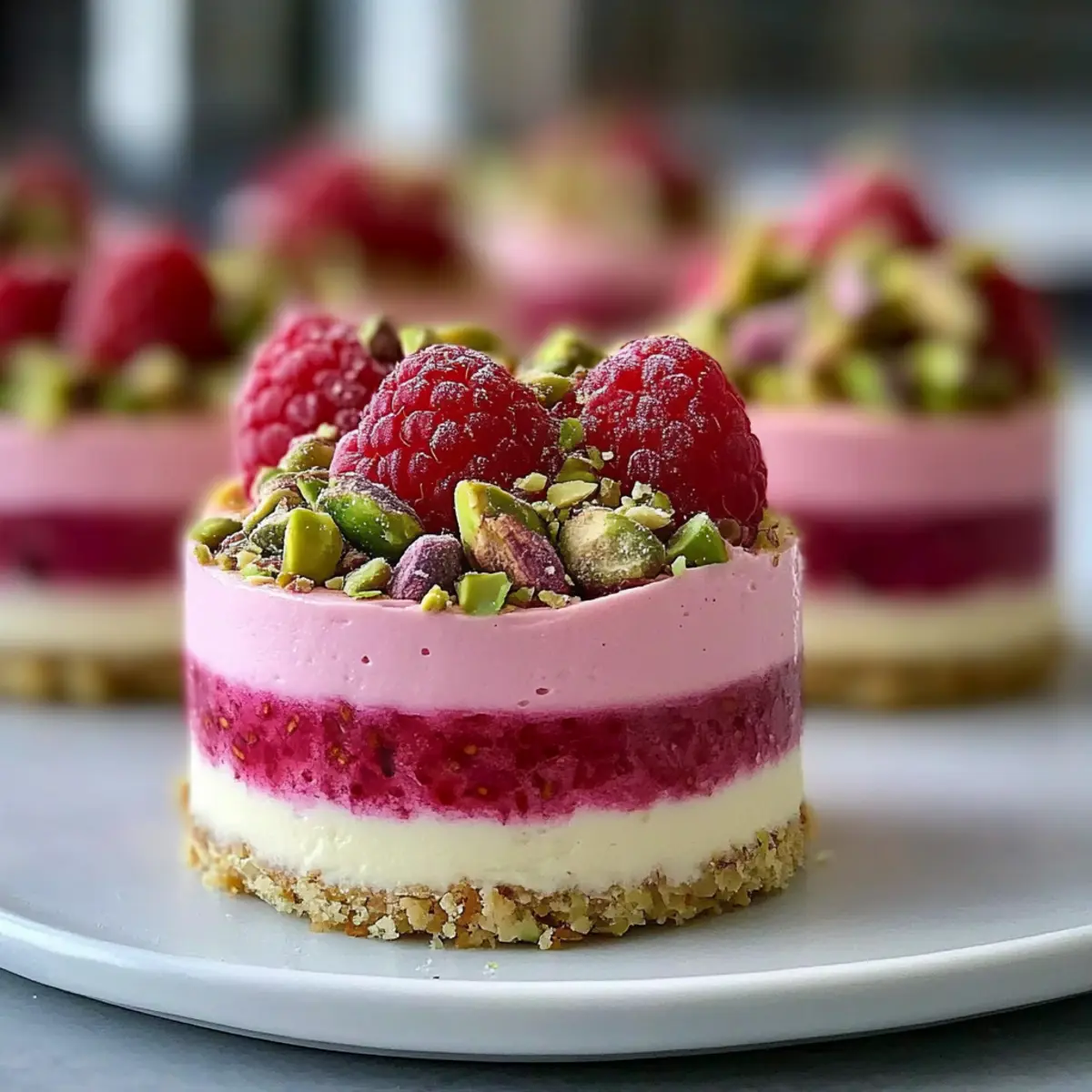 Mini Raspberry and Pistachio Mousse Cakes