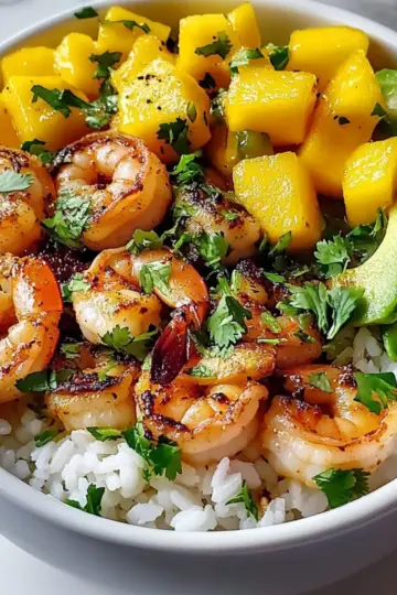 Shrimp Avocado Mango Rice Bowl