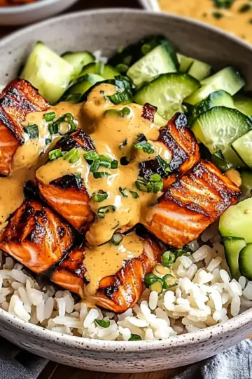 Honey Glazed Salmon Rice Bowls