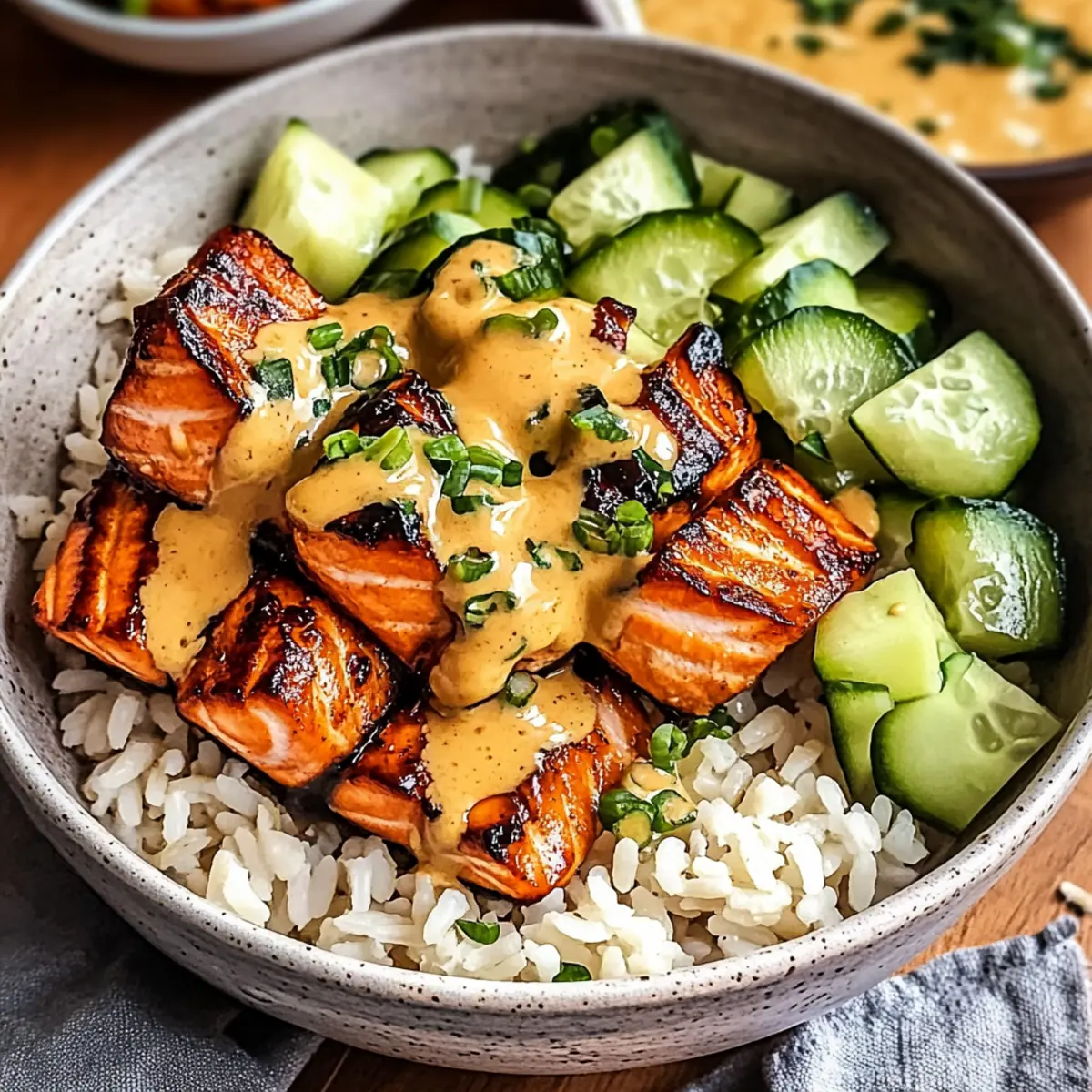 Honey Glazed Salmon Rice Bowls