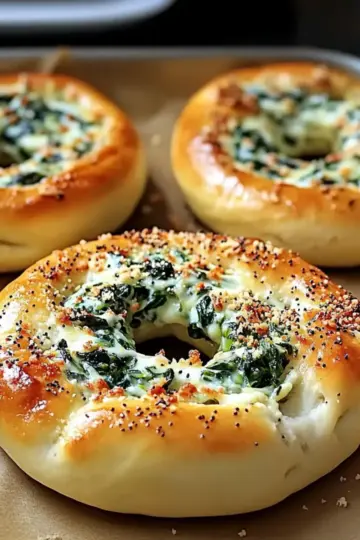 Cheesy Spinach-Artichoke Bagels