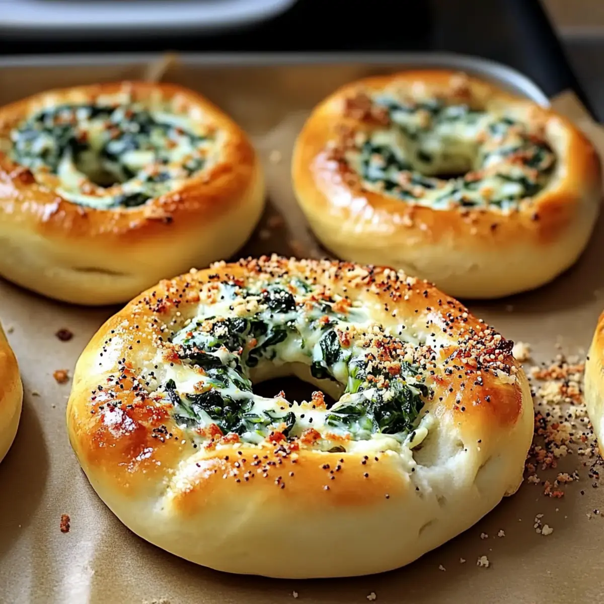 Cheesy Spinach-Artichoke Bagels
