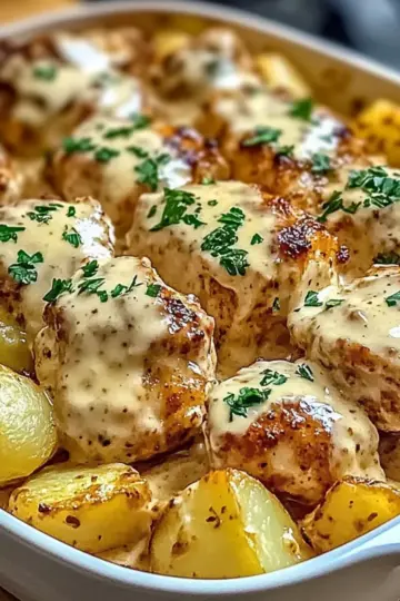 Creamy Garlic Cheesy Chicken & Potatoes