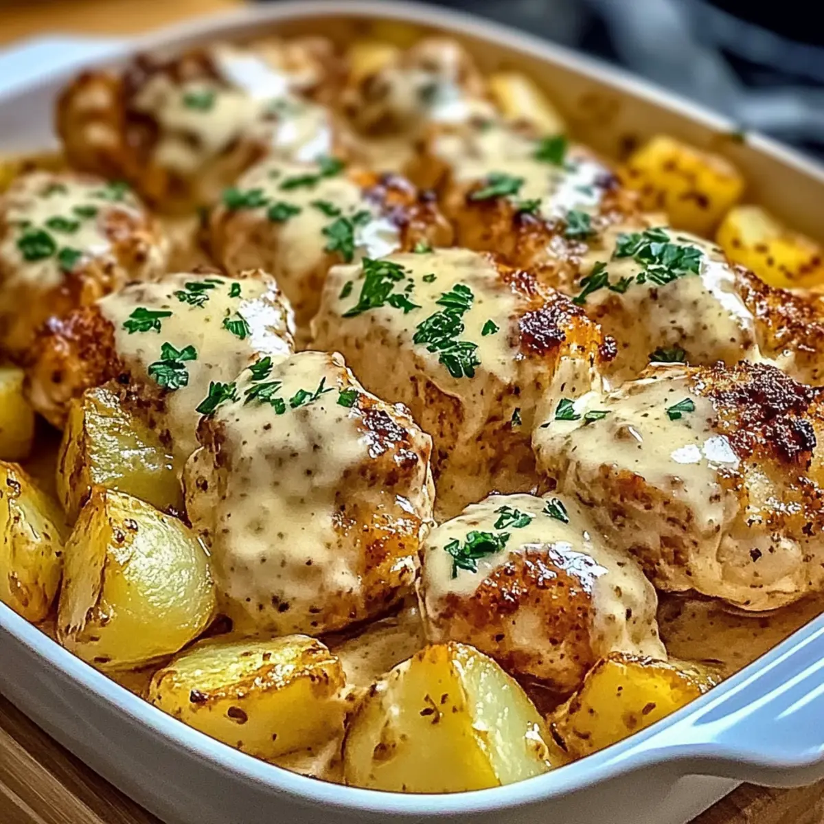 Creamy Garlic Cheesy Chicken & Potatoes