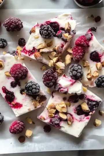 Frozen Greek Yogurt Bark with Berries and Nuts