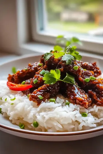 Crispy Chilli Beef with Fragrant Jasmine Rice