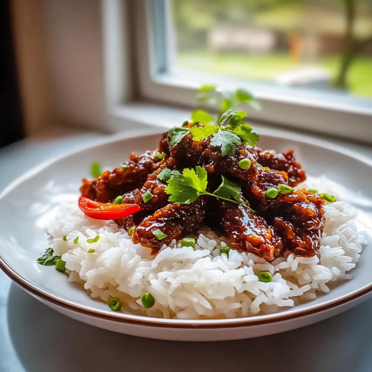 Crispy Chilli Beef with Fragrant Jasmine Rice