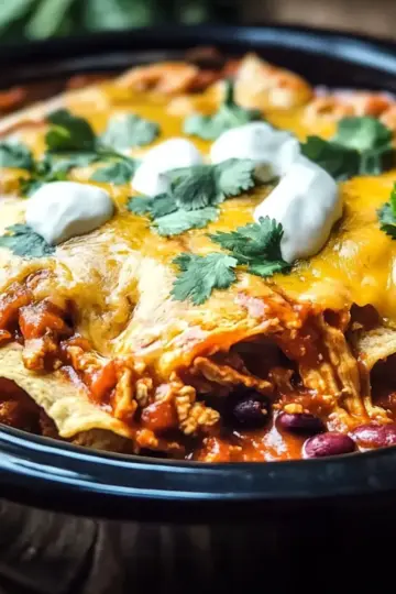 Crockpot Chicken Enchilada Casserole