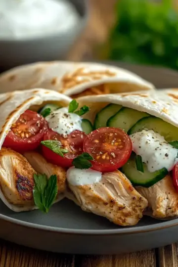 Greek Chicken Wraps with Garlic Yogurt Sauce