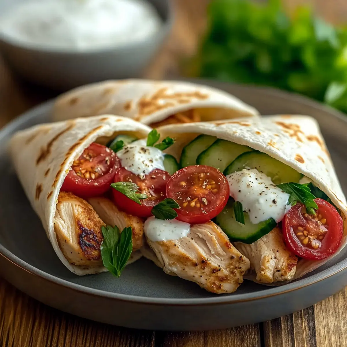 Greek Chicken Wraps with Garlic Yogurt Sauce