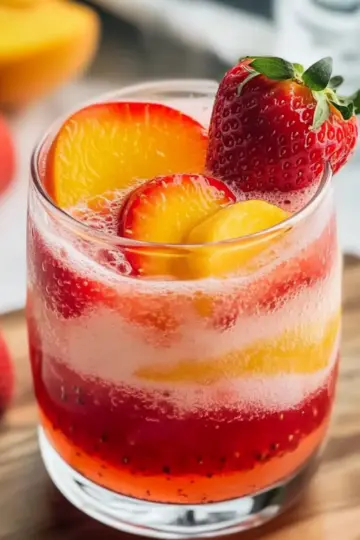 Strawberry Peach Soda with Fresh Puree