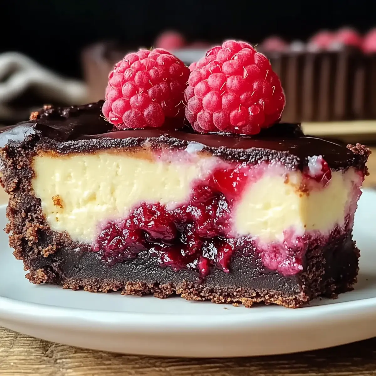 Raspberry Brownie Cheesecake