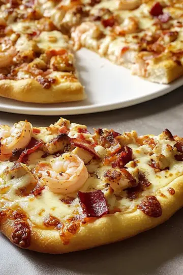 Seafood Pizza with a Pink Sauce