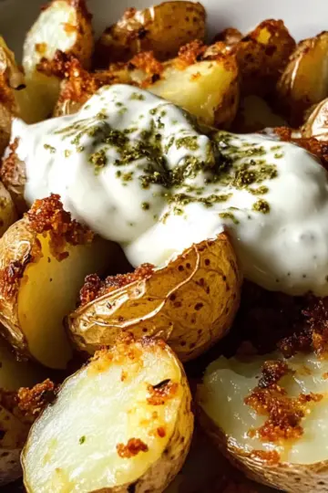 Crispy Za’atar Smashed Potatoes with Creamy Tahini Yogurt