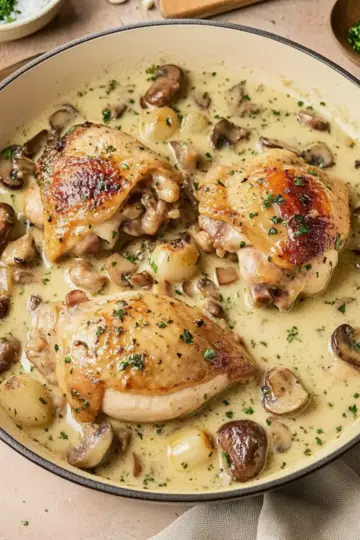 Braised Chicken Fricassé in White Wine Sauce