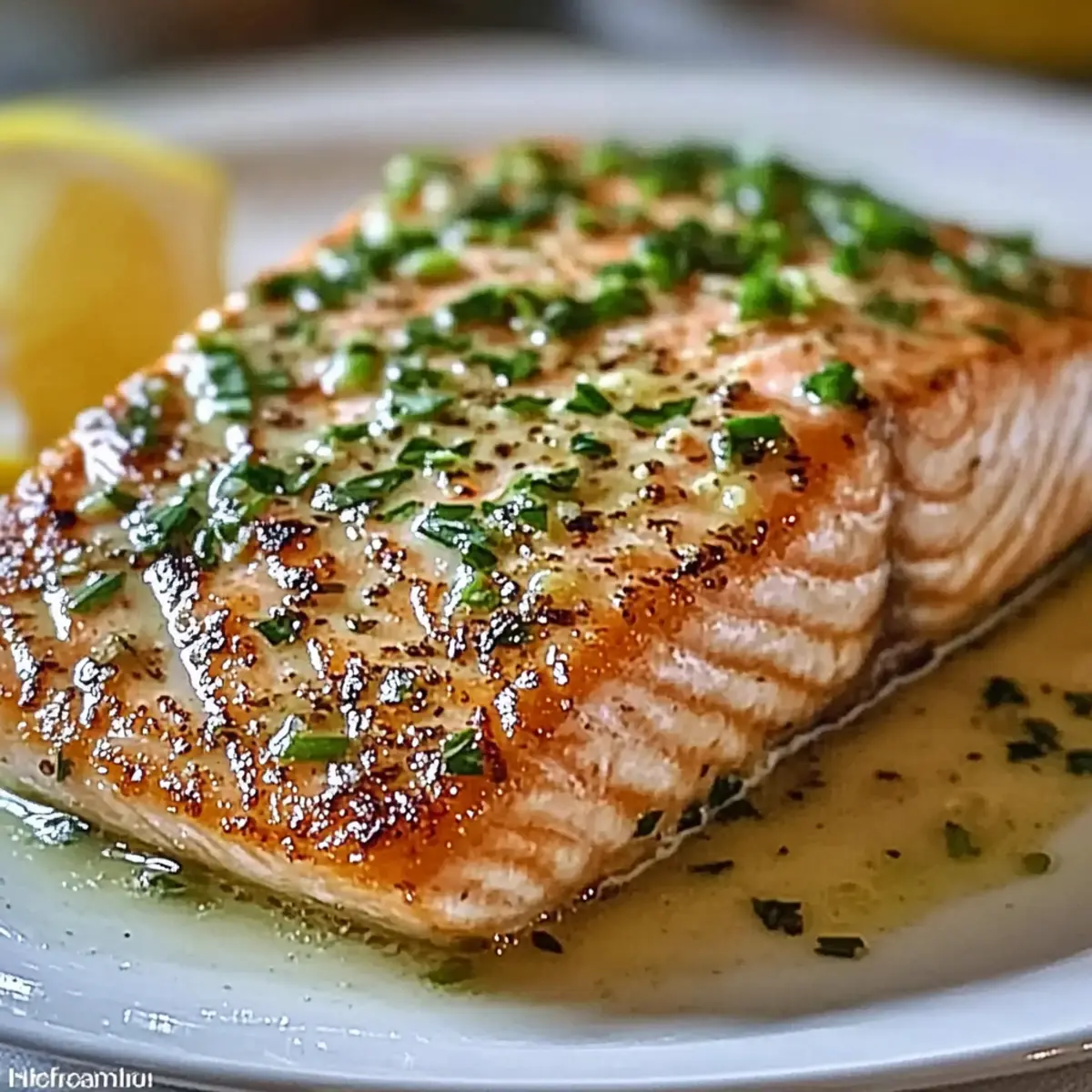 Grilled Atlantic Salmon Fillet with Garlic Butter
