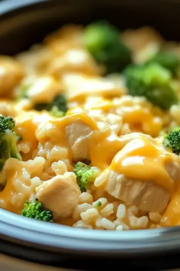 Crockpot Cheesy Chicken Broccoli Rice
